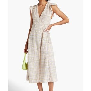 GANNI checked seersucker midi wrap dress
